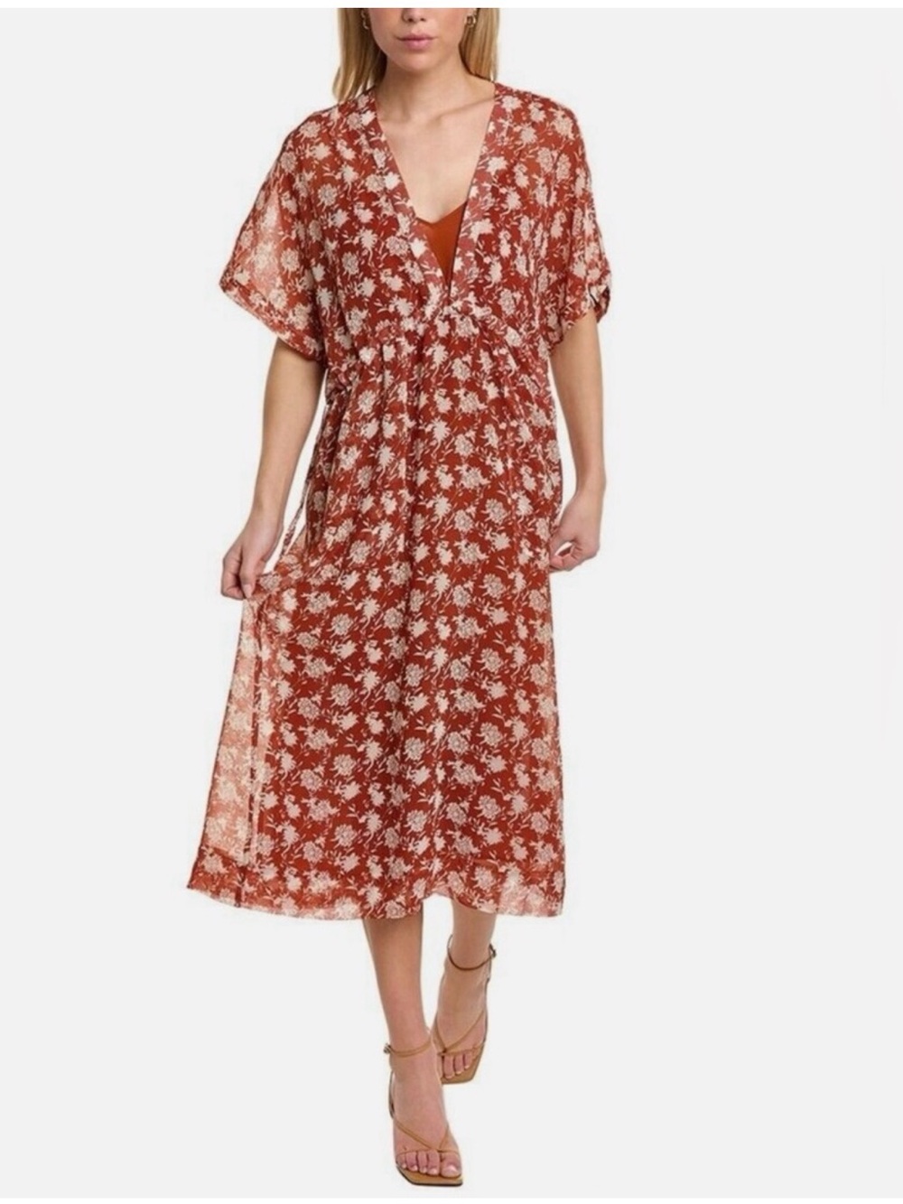 Women's Rag & Bone Elysse Midi Dress in Rust Floral Chiffon Size Small